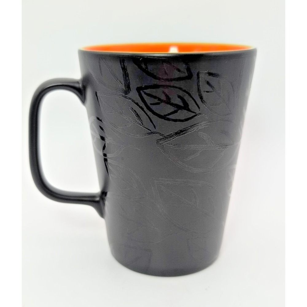 Starbucks Coffee Mug Cup Black Fall Leaves - Orange Inside/Green Rim 13 oz 2007